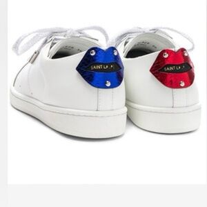 Saint Laurent White Designer Sneakers Authentic YSL Blue/Red Lips Sz 39